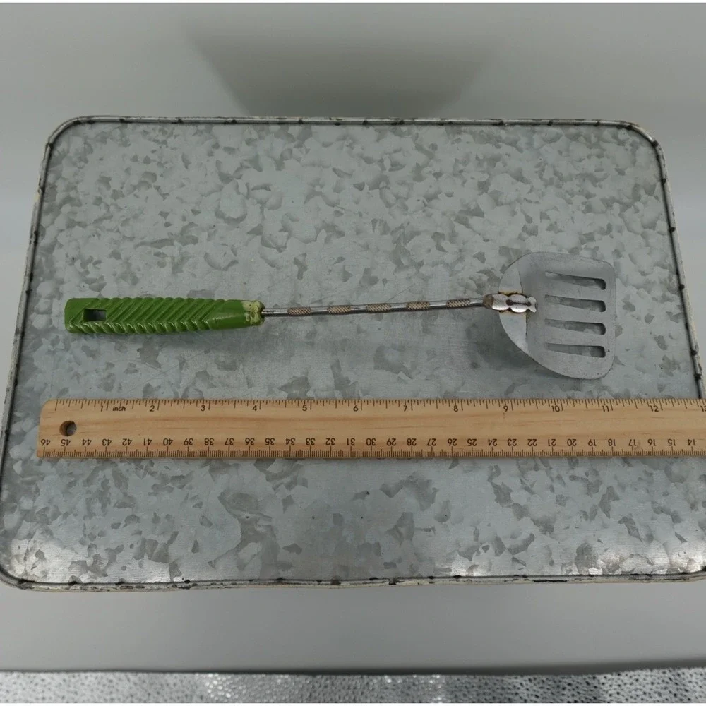 Vintage Slotted Spatula Turner Green Chevron Handle Stainless Steel Kitchen Tool